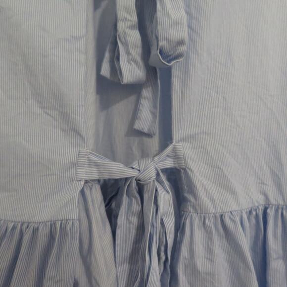 Zara Woman Women Sz M Blue White Striped Flowy Ruffle Hem Bow Tie Back Blouse - Picture 4 of 6